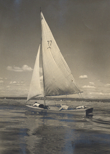 Betty Osborne sailing on her tummy